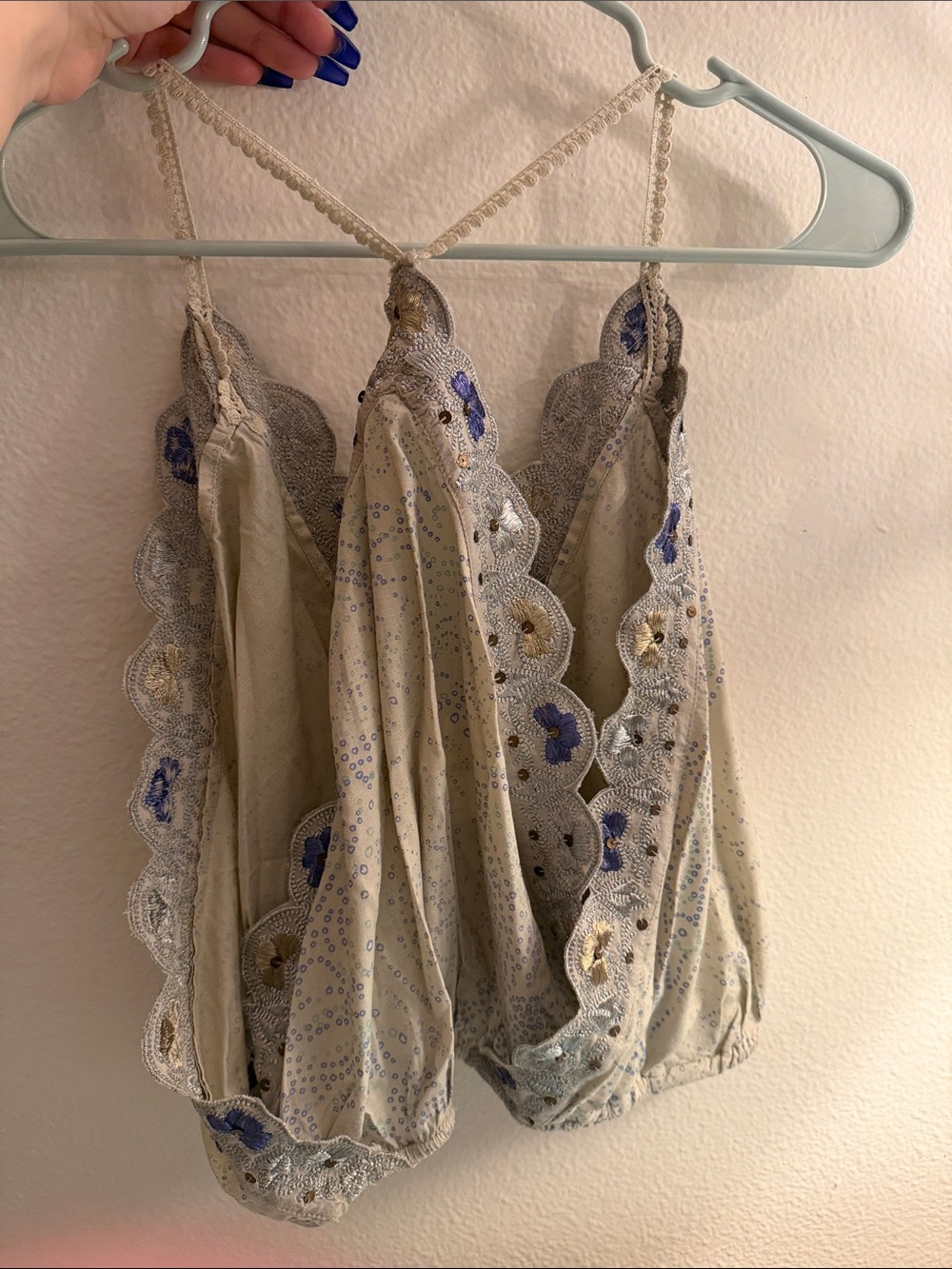 Free People S Embroidered Floral Lace-Trim Cream Camisole - Picture 3 of 5